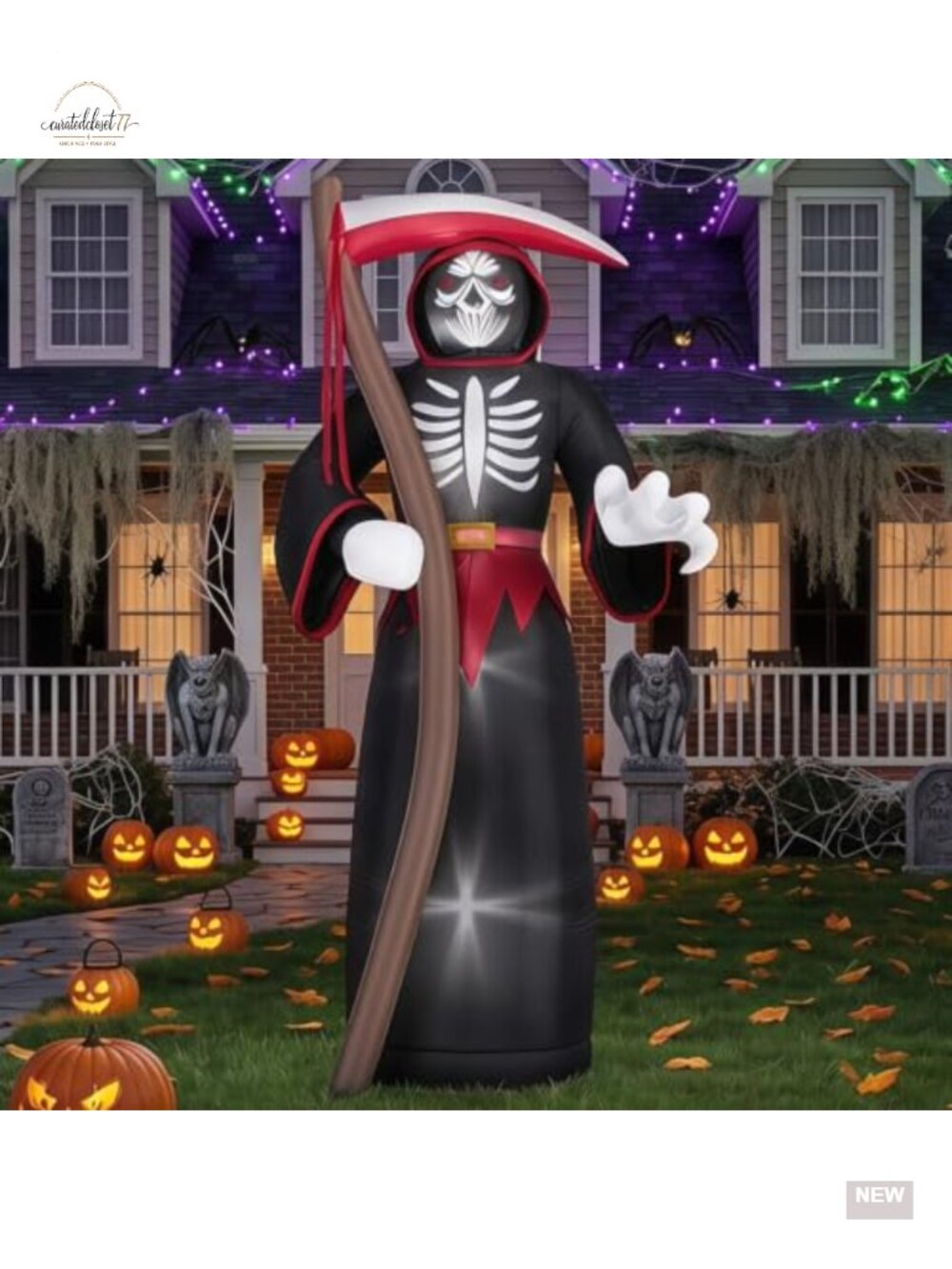 8FT Halloween Inflatable Grim Reaper Yard Decoration LED Blow Up Outdoor